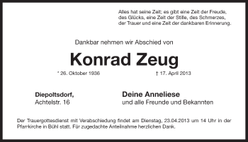 Traueranzeige von Konrad Zeug von Pegnitz-Zeitung